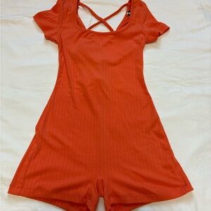 Wild Fable Short Sleeve Crossed Back Romper in Orange